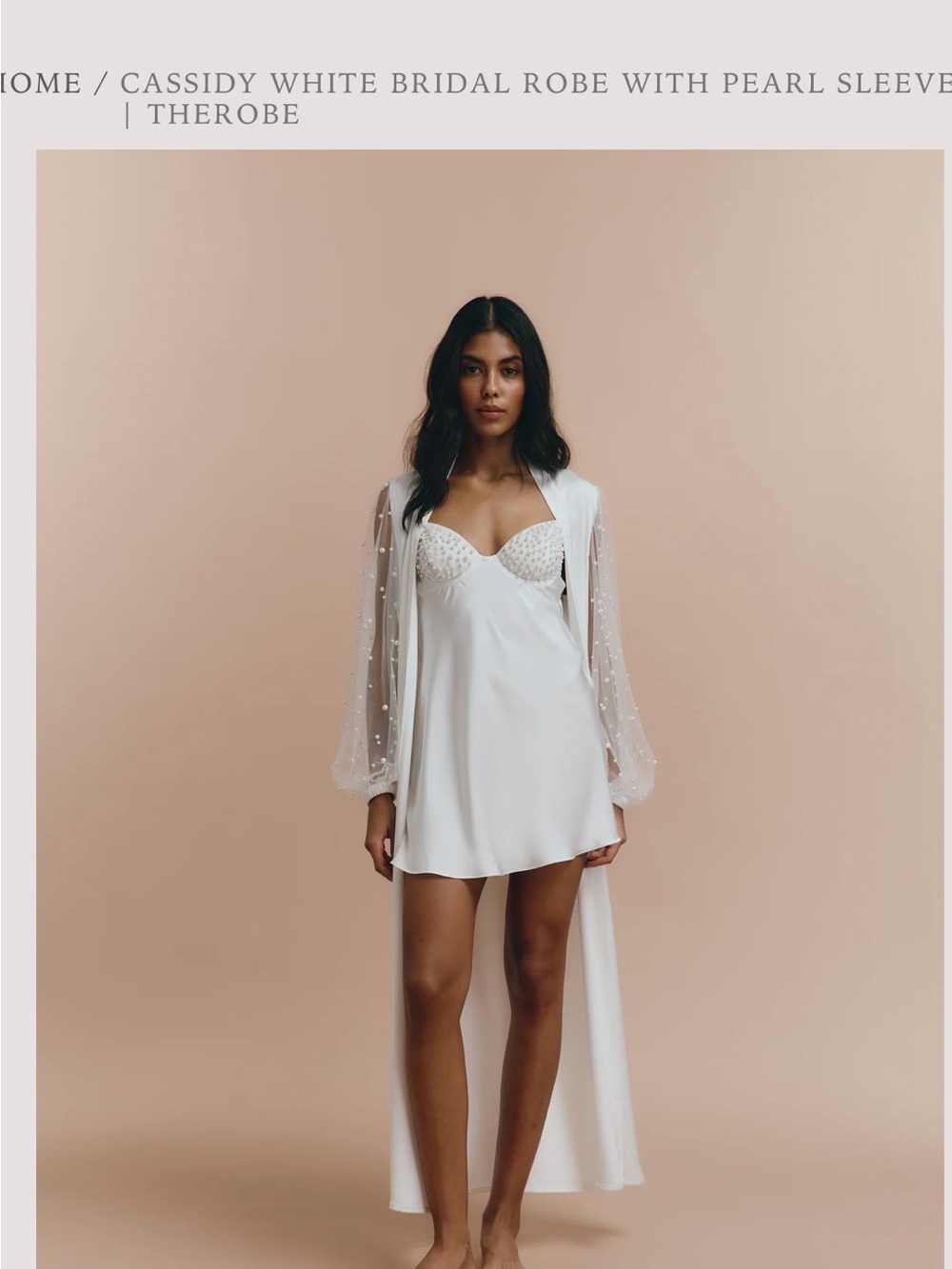 Cassidy Pearl-Sleeve Bridal Robe in White by Therobe